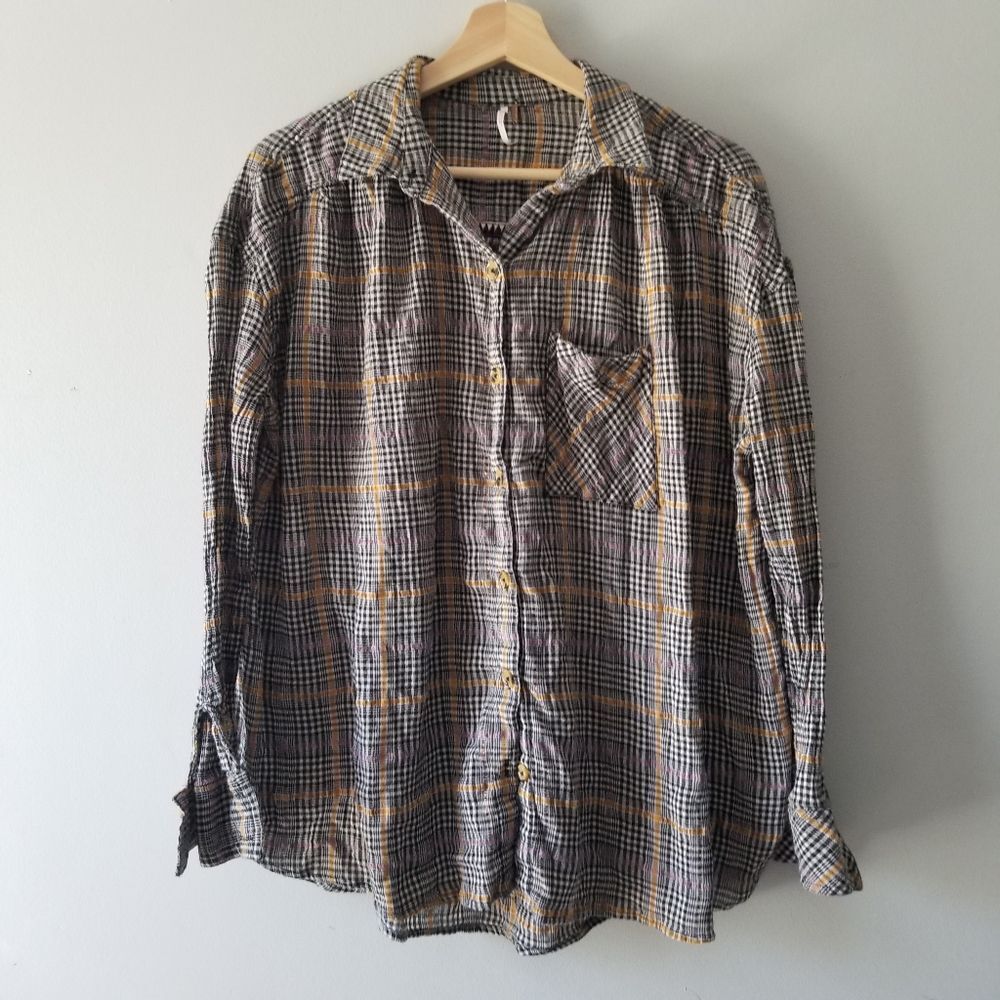Free People Plaid Break My Stride Top Blouse Small - Picture 2 of 10